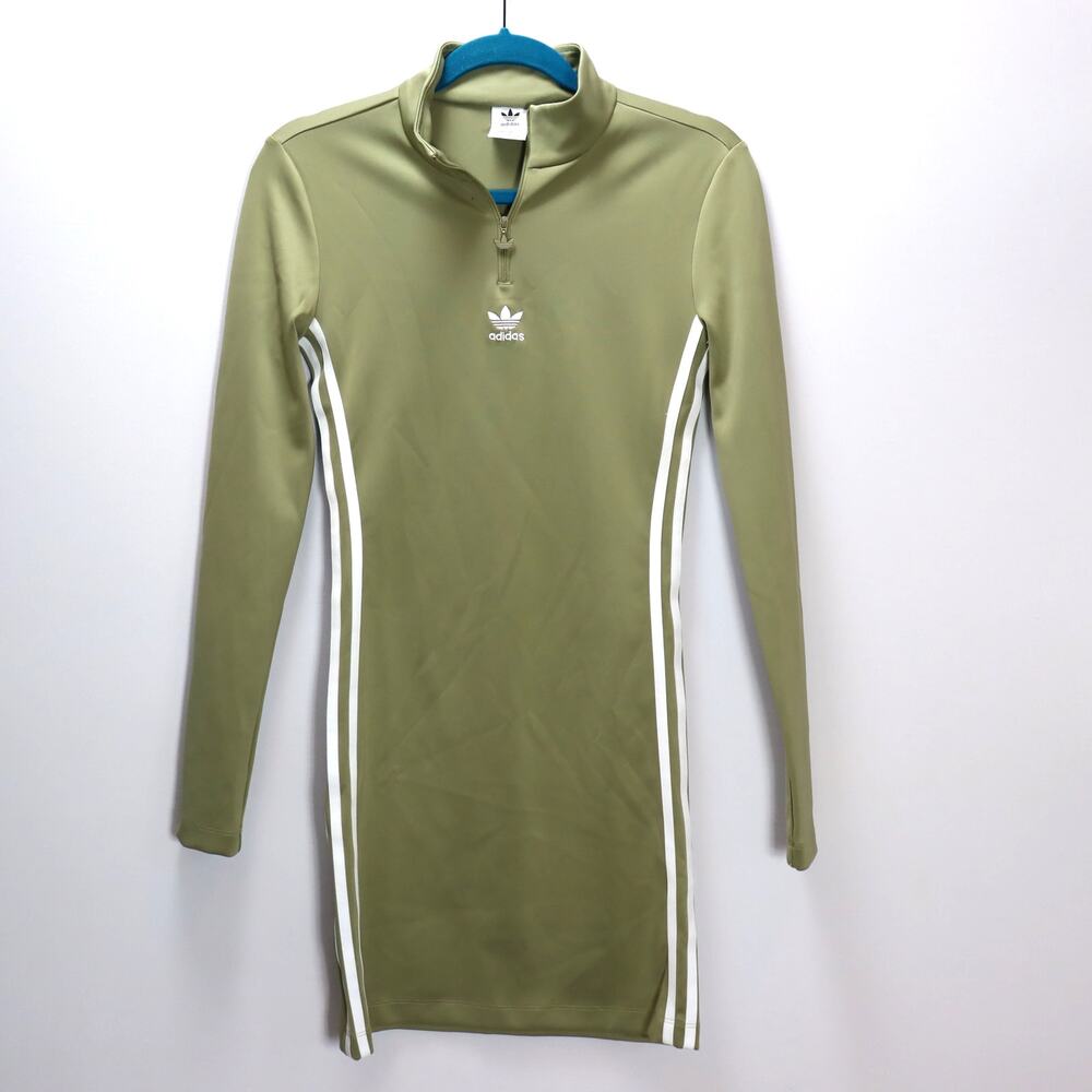 Adidas Originals Primeblue Zip‎ Neck Bodycon Dress Green Size S NWT
